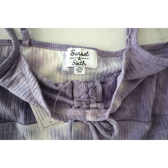 Sunset & Sixth 70987A04 Women's Sz Medium Purple Tie Dye Ribbed Thong Bodysuit - Picture 3 of 5